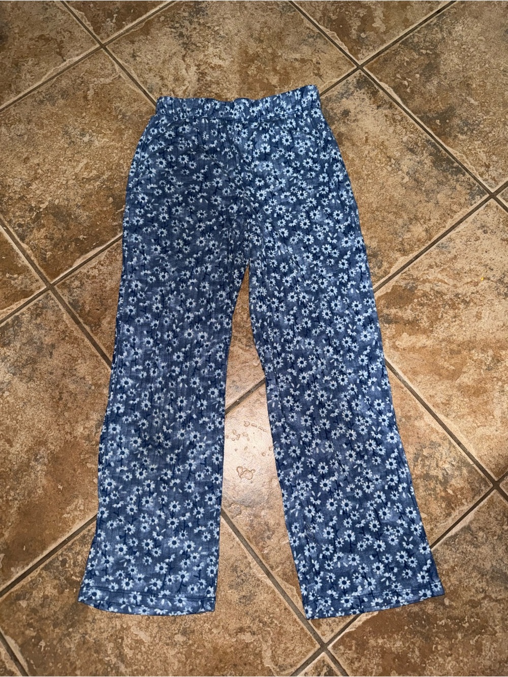 Lands' End Blue Floral Ribbed Lounge Top
